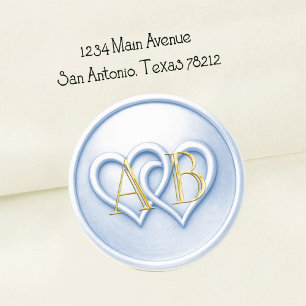 Zachte Blauwe Twee Harten Verstrengelde Monogram B Ronde Sticker
