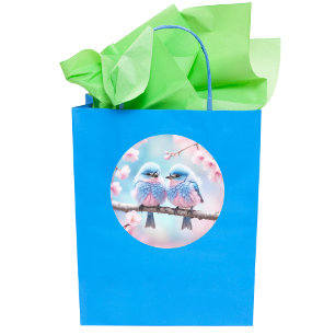 Zachte Blauwe Vogels en Kersenbloesem Baby Shower Ronde Sticker