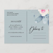 ZACHTE BLAUWE WATERVERF BEWAREN DE DATUM AANKONDIGINGSKAART (Achterkant)