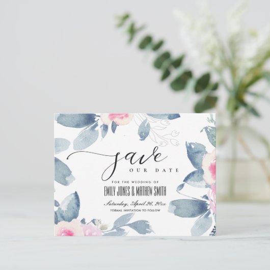 ZACHTE BLAUWE WATERVERF BEWAREN DE DATUM AANKONDIGINGSKAART (Staand voorkant)