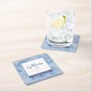 Zachte blauwe Waterverf Seashell Square Paper Onde Vierkante Kartonnen Onderzetter