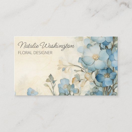 Zachte Blauwe Waterverf Wildbloemen met QR Code Visitekaartje (Voorkant)