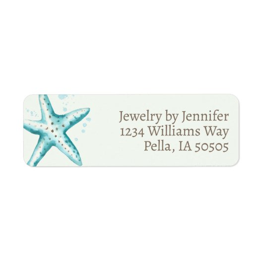 Zachte Blauwe Waterverf Zeester Stijlvol Ocean Bea Etiket (Voorkant)