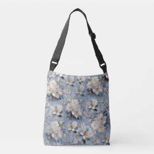 Zachte blauwe, witte en gouden bloemen op zijde crossbody tas