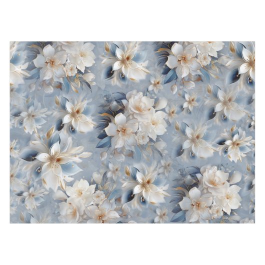 Zachte blauwe, witte en gouden bloemen op zijde tafelkleed (Voorkant (Horizontaal))