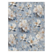Zachte blauwe, witte en gouden bloemen op zijde tafelkleed (Voorkant)