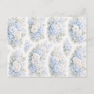Zachte Blauwe Witte Waterverf Bloemige Elegante Ro Feestdagenkaart