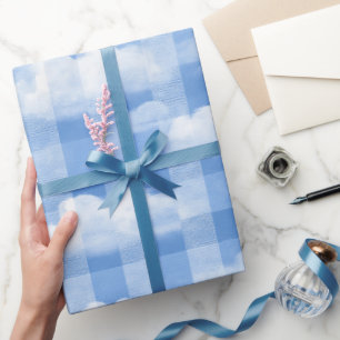 Zachte Blauwe Witte Zomer Gingham Wolken Plaid Pat Cadeaupapier