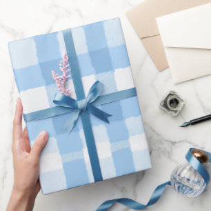 Zachte Blauwe Witte Zomer Gingham Wolken Plaid Pat Cadeaupapier