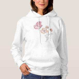 Zachte Bloem Vlinder – Minimale Lijnkunst Hoodie