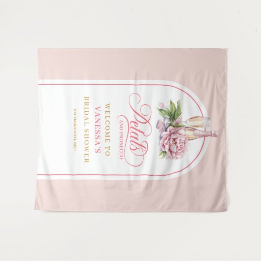 Zachte bloemblaadjes en prosecco bruidsdouche bann wandkleed (Voorkant (horizontaal))