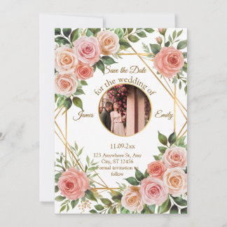 Zachte Bloemen Geometrische Lijst Wedding Save the Date