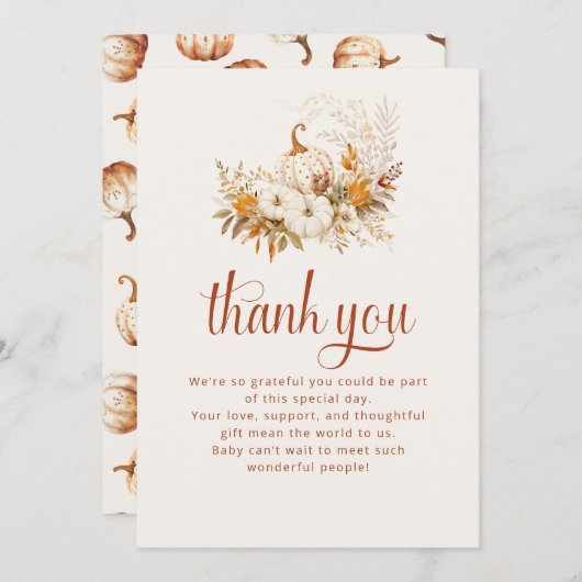 Zachte Bloemen Pompoen Baby shower Dank u kaart (Voorkant / Achterkant)
