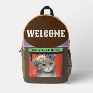 Zachte bloemenkater rugzak, op maat gemaakte katte bedrukte rugzak