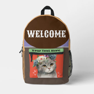 Zachte bloemenkater rugzak, op maat gemaakte katte bedrukte rugzak