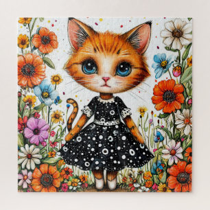 🐱🌸 Zachte bloemenkleed kat-puzzelcadeau ✨ Legpuzzel