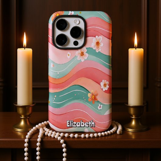 Zachte bloemenroze en Blauwgroen golven Case-Mate iPhone Case