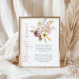 Zachte Bloemige Late Night Luier Baby Shower Spel Poster