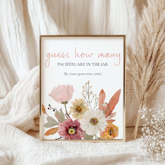 Zachte Bloemige Raad Hoeveel Baby Shower Spel Poster