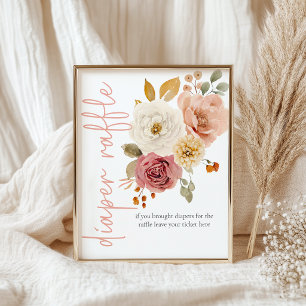 Zachte bloemige vos luierraffle baby shower spel poster