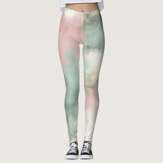 Zachte Blush Abstracte Waterverf Leggings (Voorkant)