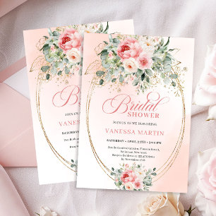 Zachte Blush en Gouden Botanische Bruidsfeest Uitn Kaart
