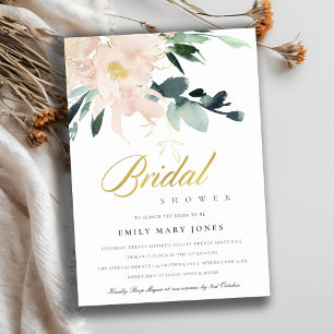 ZACHTE BLUSH FLORAL GOLD WATERVERF VRIJGEZELLENFEE KAART