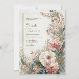 Zachte Blush Ivoor Bloemige Romantische Botanische Kaart