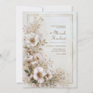 Zachte Blush Ivoor Gouden Frame Luchtige Bloem Bru Kaart