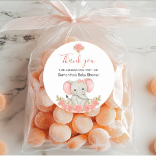 Zachte Blush Olifant Baby Shower Favor Ronde Sticker