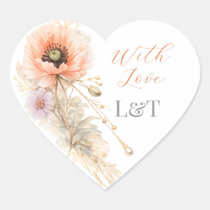Zachte Blush Papaver Elegante Redactionele Trouwgu Hart Sticker