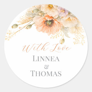 Zachte Blush Papaver Elegante Redactionele Trouwgu Ronde Sticker