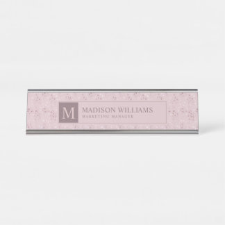 Zachte Blush Pastel Roze Gouden Stippen Glitter Pa Bureau Naambordje