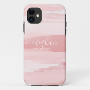 Zachte Blush Pink Waterverf Monogram Script-laptop iPhone 11 Hoesje