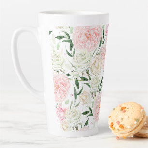 Zachte Blush Pioen & Roos Waterverf Bloemmotief Latte Mok