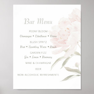 Zachte Blush Pioen Trouwbar Menu Poster