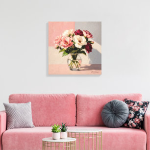 Zachte Blush Pioenrozen Vaas Canvas Print