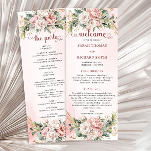 Zachte Blush Roze Bloemen Eucalyptus Huwelijksprog Programma