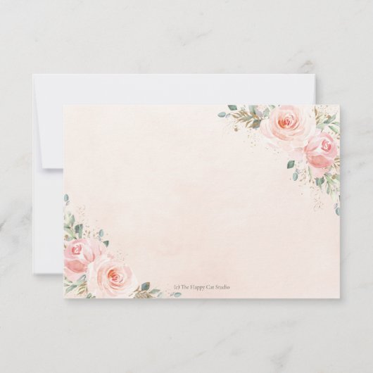 Zachte Blush Roze Bloemen Goud Groen Bruiloft Maal RSVP Kaartje (Achterkant)
