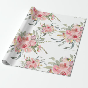 Zachte Blush Roze Elegante Vrouwelijke Bloemen Bru Cadeaupapier