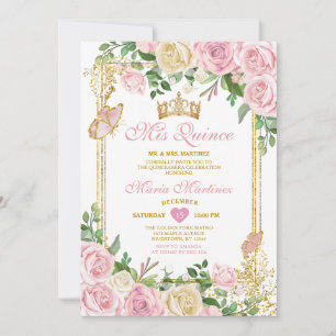Zachte Blush Roze Kroon Meisje Quinceañera 15 Fees Kaart
