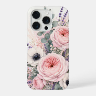 Zachte Blush Roze Pioen & Witte Anemoon Waterverf iPhone 15 Pro Hoesje