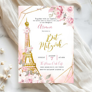 Zachte Blush Roze Roos Parijs Bat Mitzvah Uitnodig Kaart