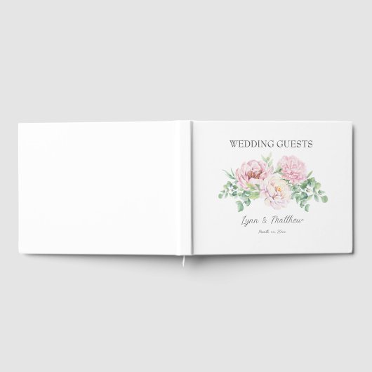Zachte Blush Roze Rozen Elegante Bloemen Bruiloft Gastenboek (Volledig)
