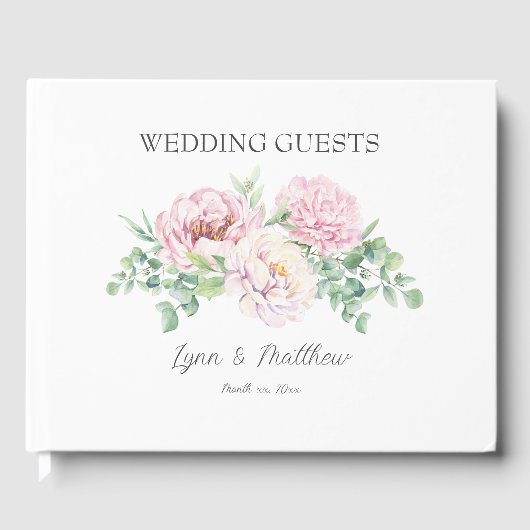 Zachte Blush Roze Rozen Elegante Bloemen Bruiloft Gastenboek (Voorkant)