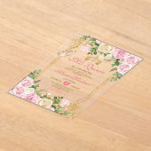 Zachte Blush Roze Verjaardag Gouden Kroon Mis Quin Acryl Uitnodigingen (Laagn)