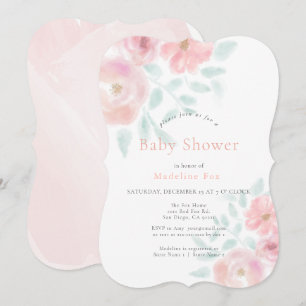 Zachte, blush roze Waterverf Roos Baby shower Kaart