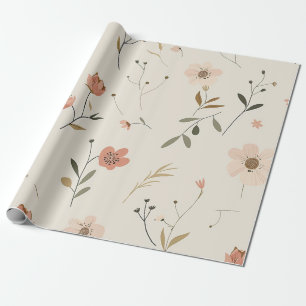 Zachte Blush Roze Wilde Bloem Vintage Boho 70s Cadeaupapier