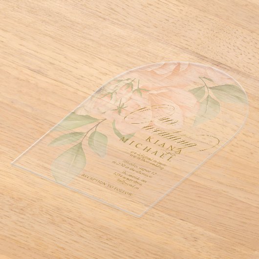 Zachte Blush Rozen Huwelijk Transparant Boog ID828 Acryl Uitnodigingen (Laagn)