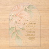 Zachte Blush Rozen Huwelijk Transparant Boog ID828 Acryl Uitnodigingen (Voorkant)